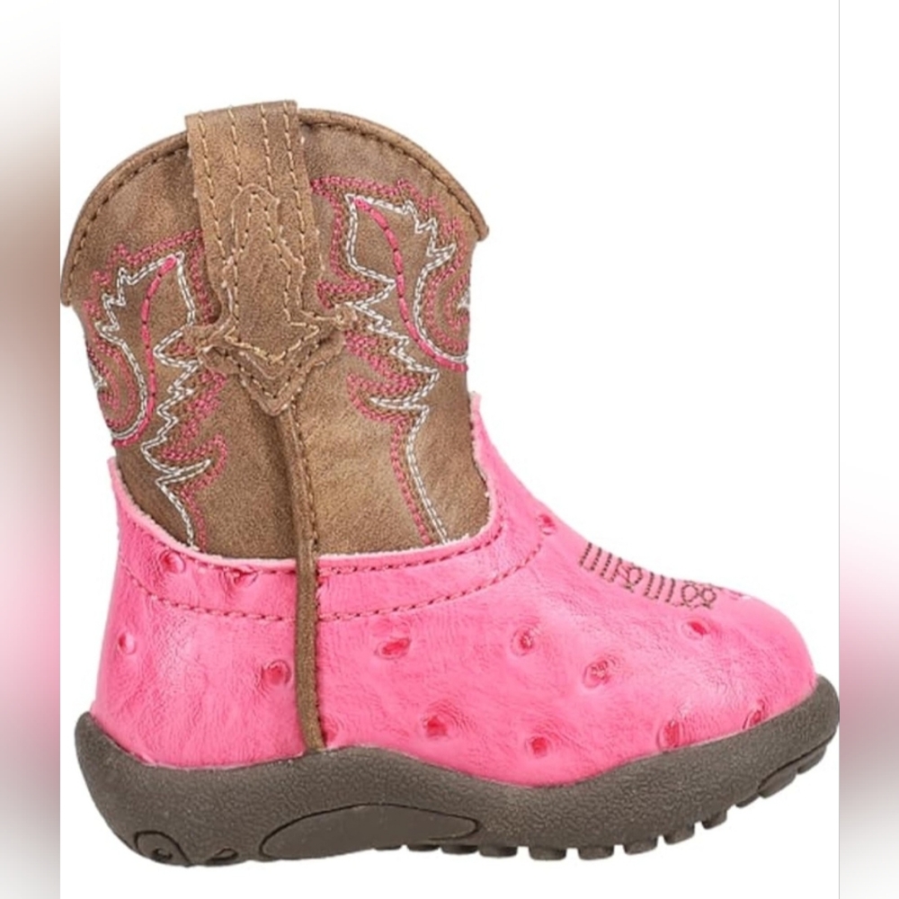 ROPER Annabelle  Girls Pink Brown Faux Ostrich Western Cowgirl Boots Sz 4 3-6 m